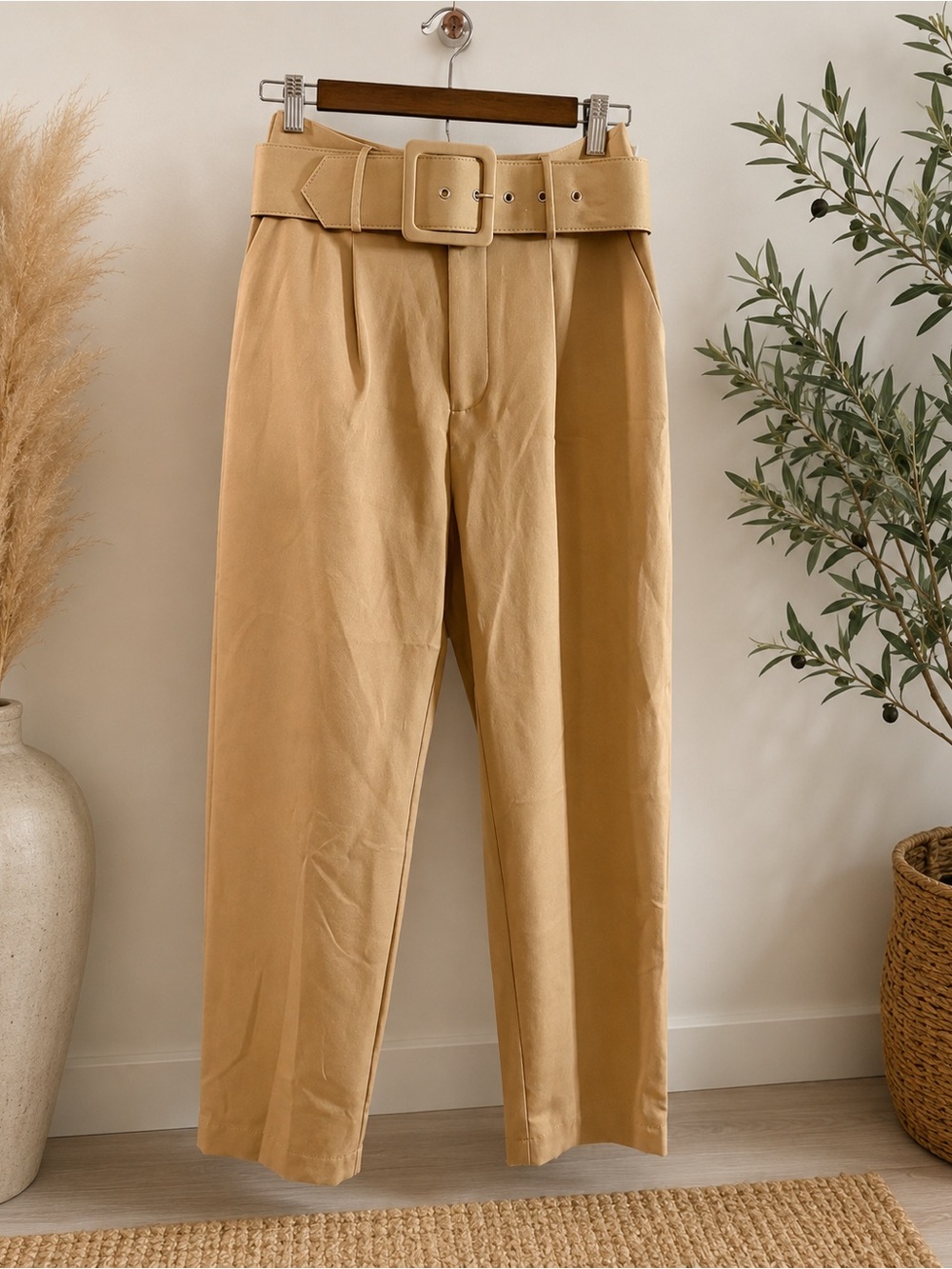 Anthropologie Pants | High-Waist Belted Tan Women’s Trouser